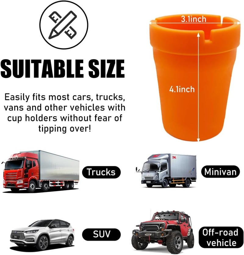 Yourkar Car Ashtray, Smokeless Smellproof Self-Extinguishing Auto Ashtray, Portable Mini Vehicle Cigarette Trash Can for Home Office, Universal Car Ashtray Fits Most Cup Holder (Orange) - Image 2